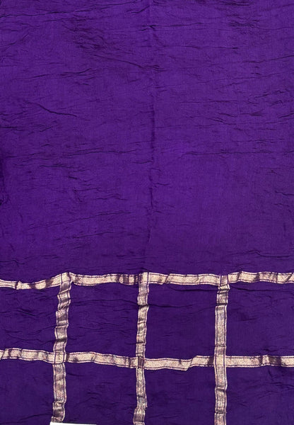 Banarasi Bandeji Saree-Violet in Zari Checks with Contrast Border