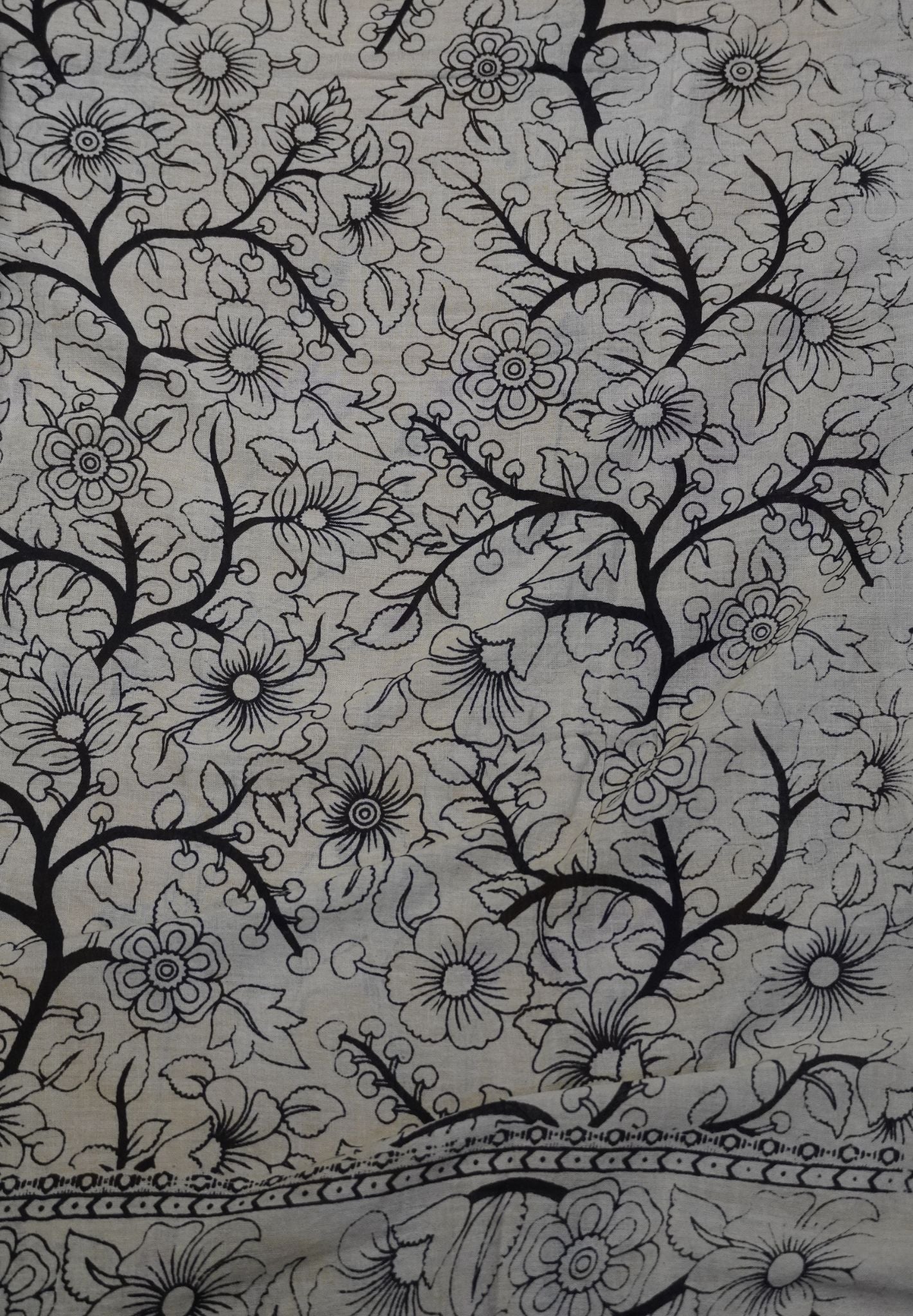 Kalamkari Cotton Saree – Traditional Art Inspired Design – Mustard