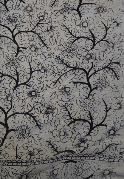 Kalamkari Cotton Saree – Traditional Art Inspired Design – Mustard