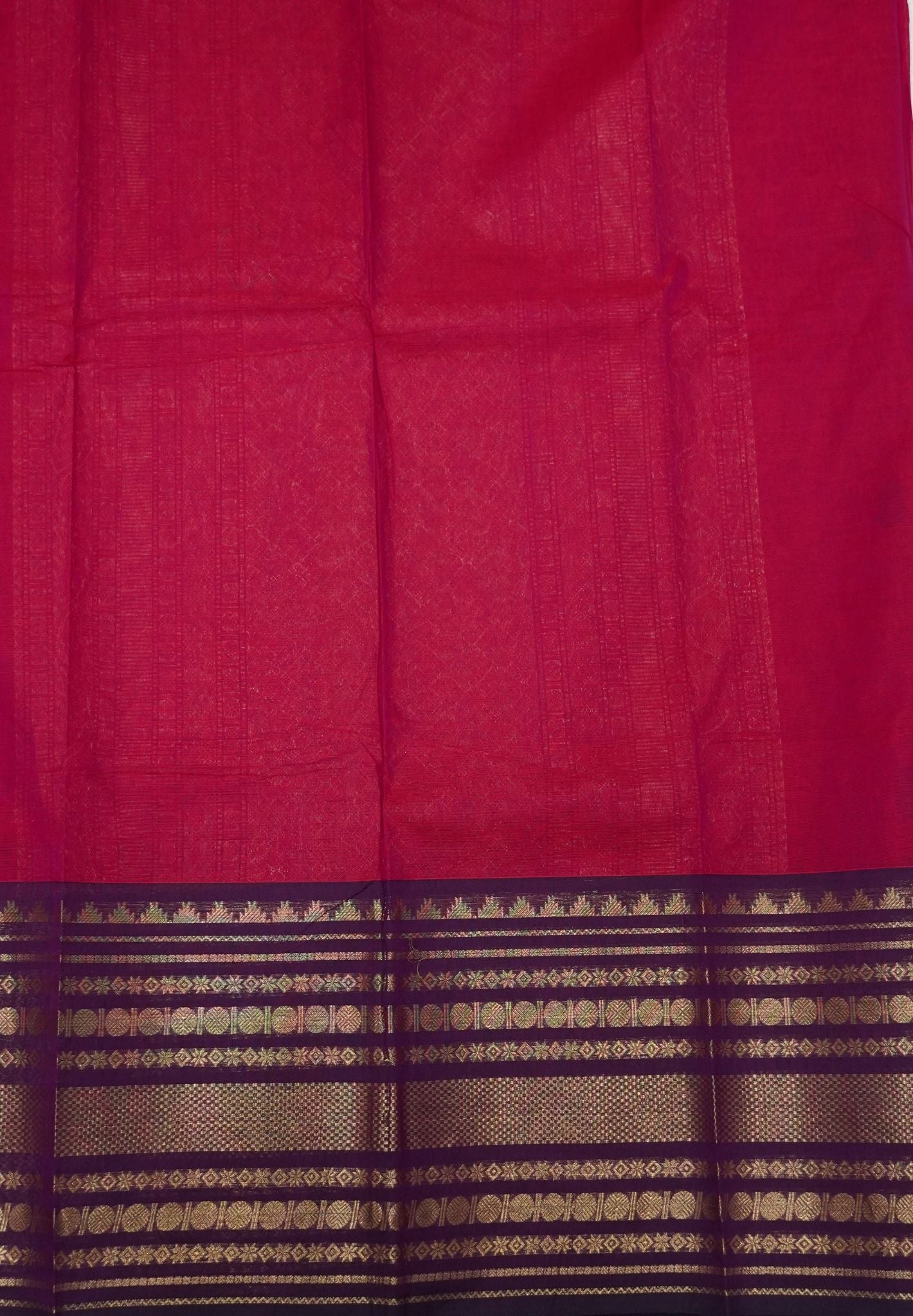 Chettinad Cotton Saree–Rani Pink with Temple Zari Border