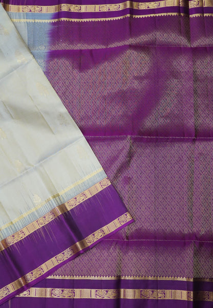 Pure Kanchipuram Silk Saree with Contrast Retapet Border Beige-Wine