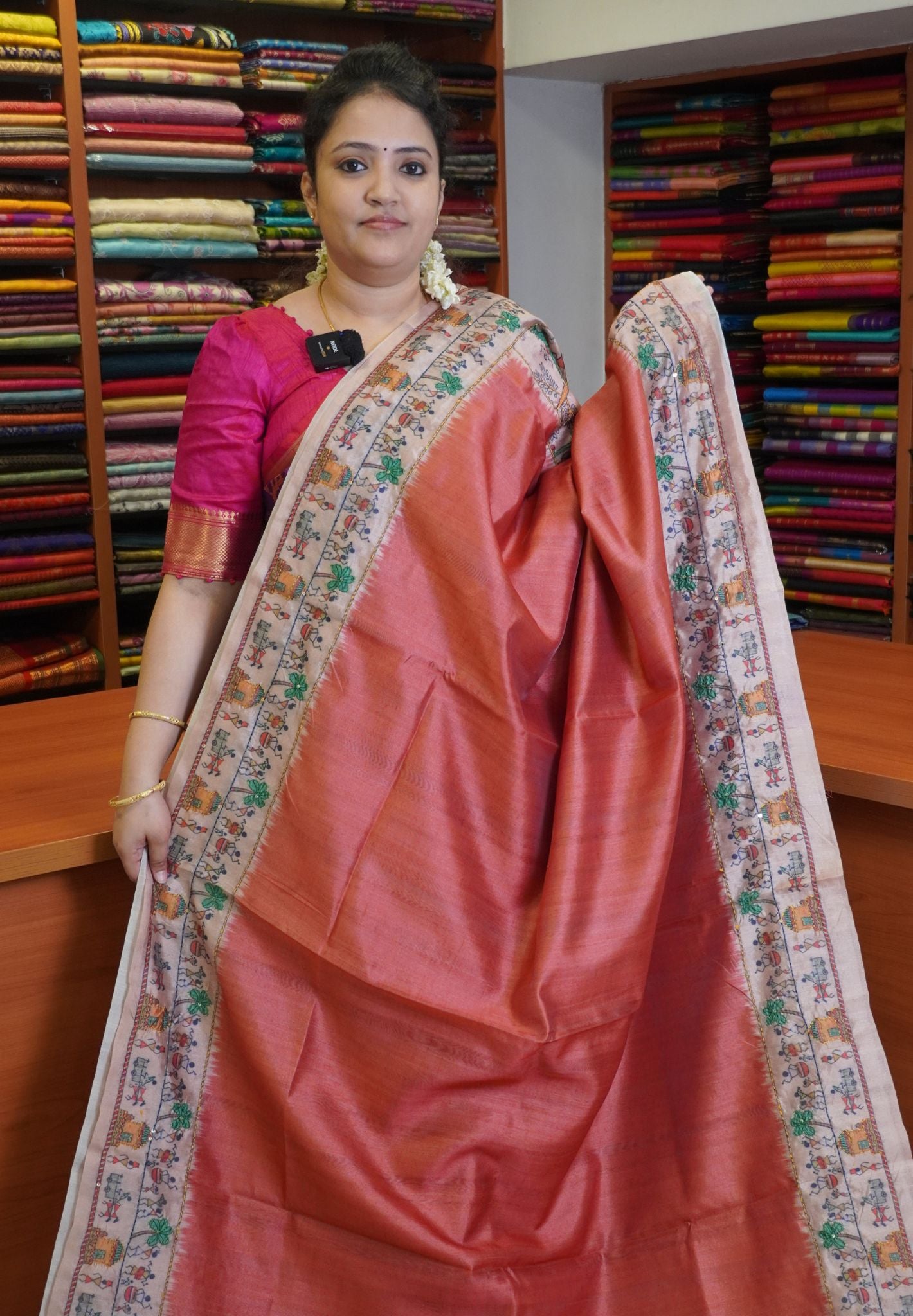 Semi Tussar Saree - Orange