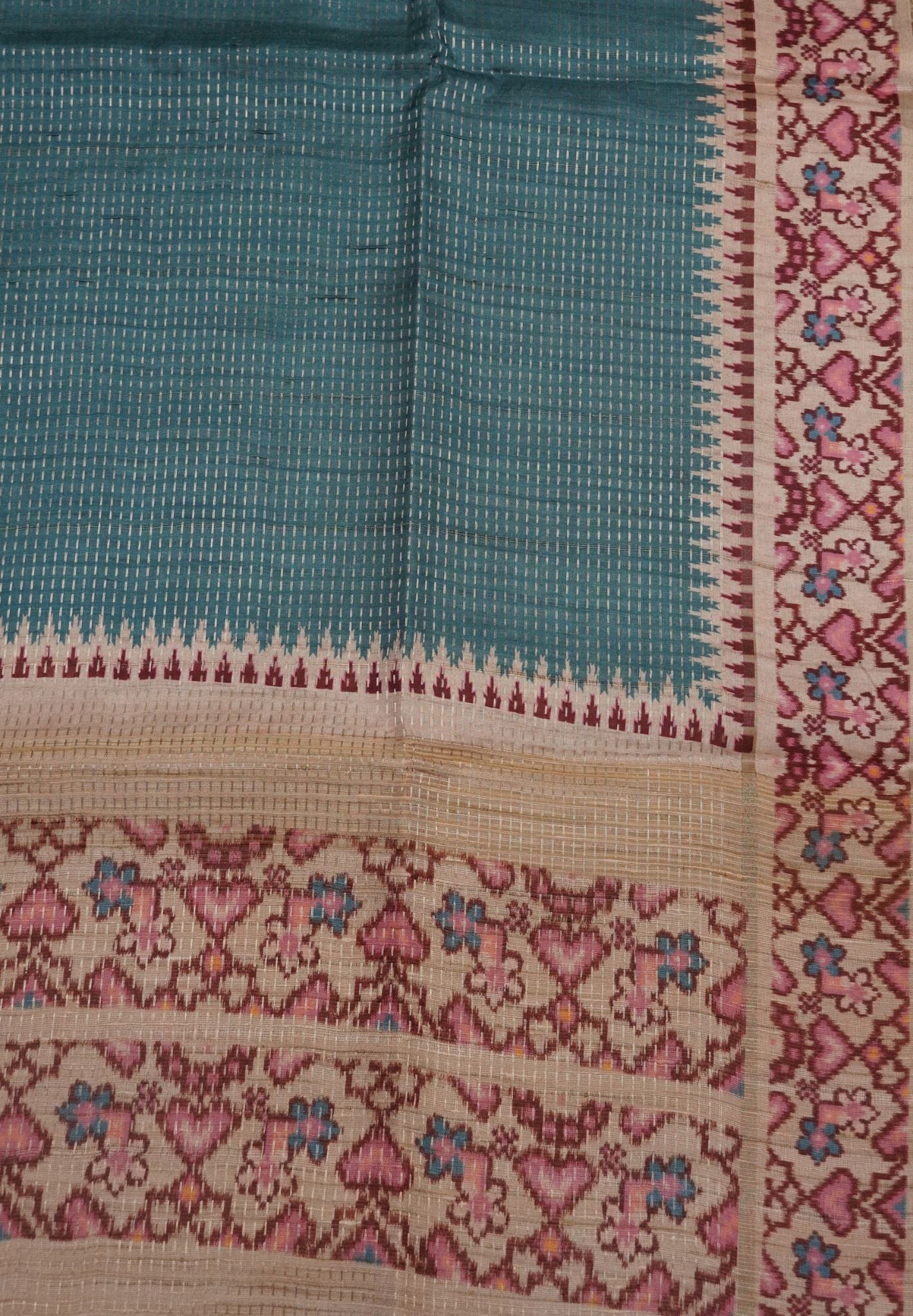 Semi Tussar Saree -Blue with Ikkat Border