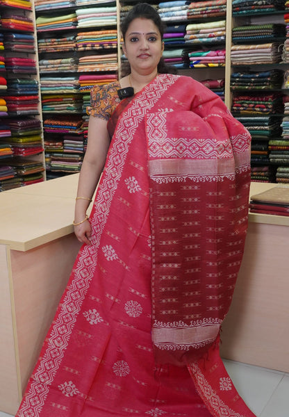 Bhagalpur Cotton Saree- Sequence Work Dark Pink