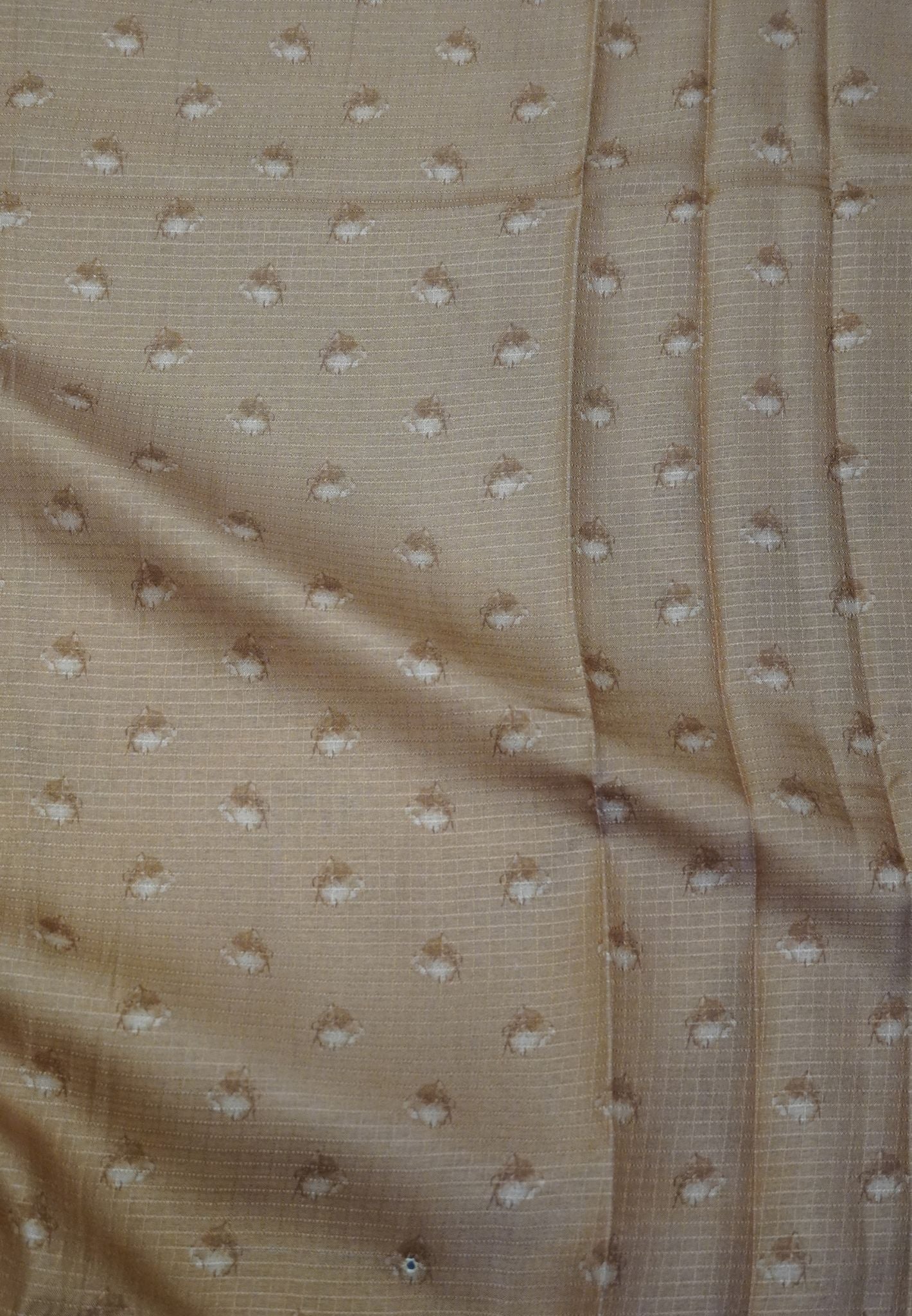 Matka Tussar Saree – Brown Floral Print with Scallop Border