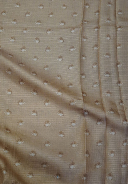 Matka Tussar Saree – Brown Floral Print with Scallop Border