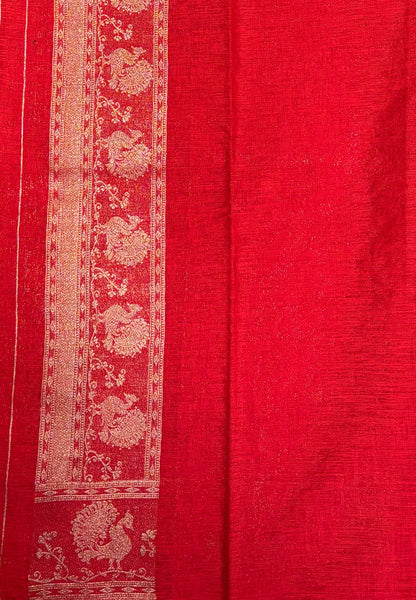 Tussar Linen Saree-Green in Traditional Peacock Floral Zari with Contrast Border