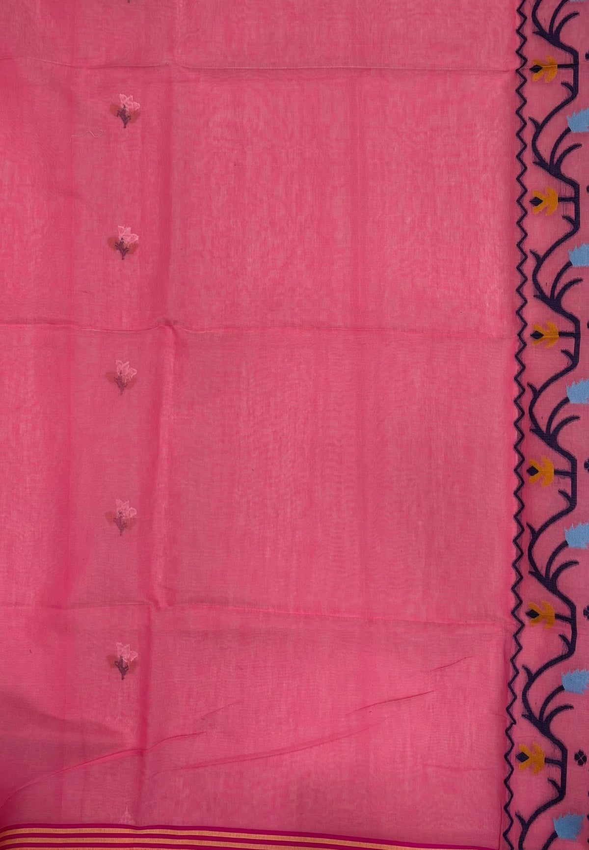 Handloom Cotton Saree-Baby Pink In Lotus Floral Border