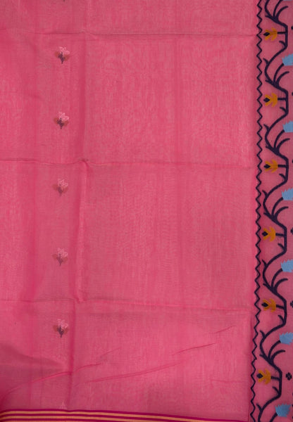 Handloom Cotton Saree-Baby Pink In Lotus Floral Border