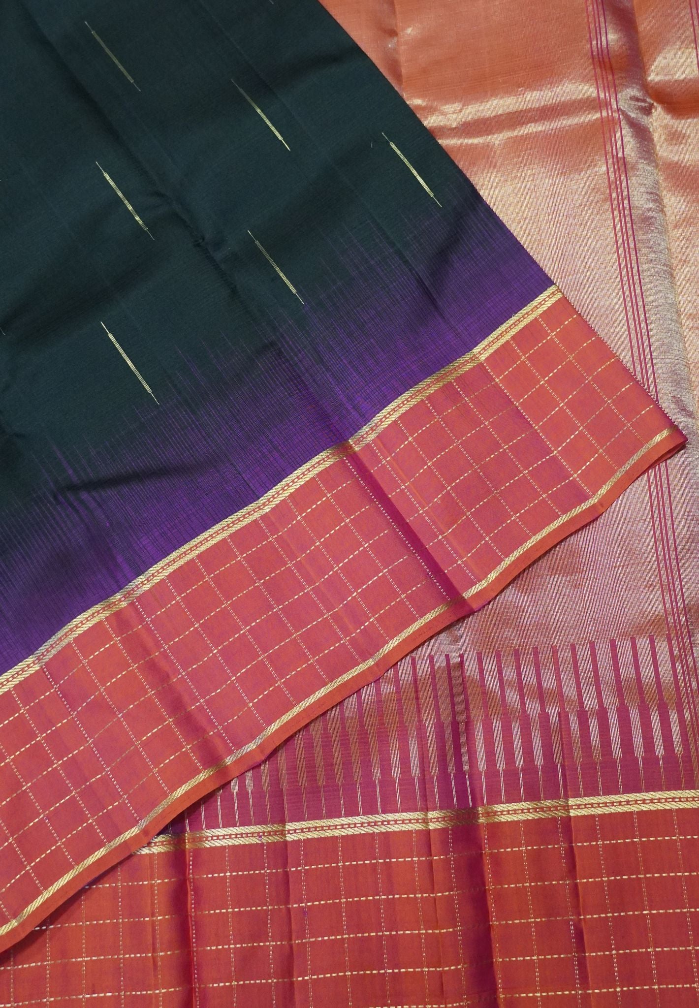 Pure Kanchipuram Silk Saree-Black with Zari Checks Border
