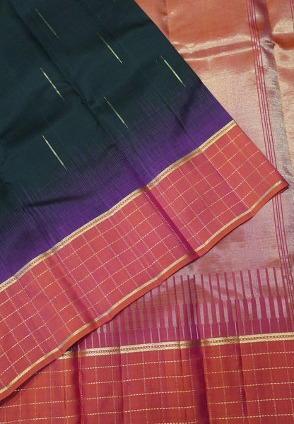 Pure Kanchipuram Silk Saree-Black with Zari Checks Border