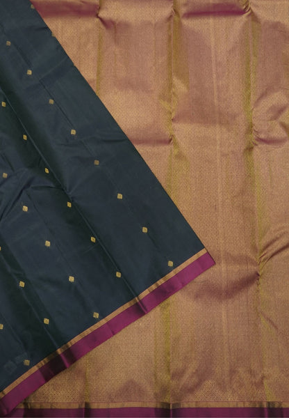 Pure Kanchipuram Silk Saree-Mallard Blue with Small Border