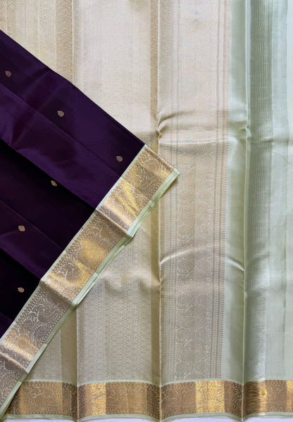 Pure Silk Saree - Wine - Pista Green