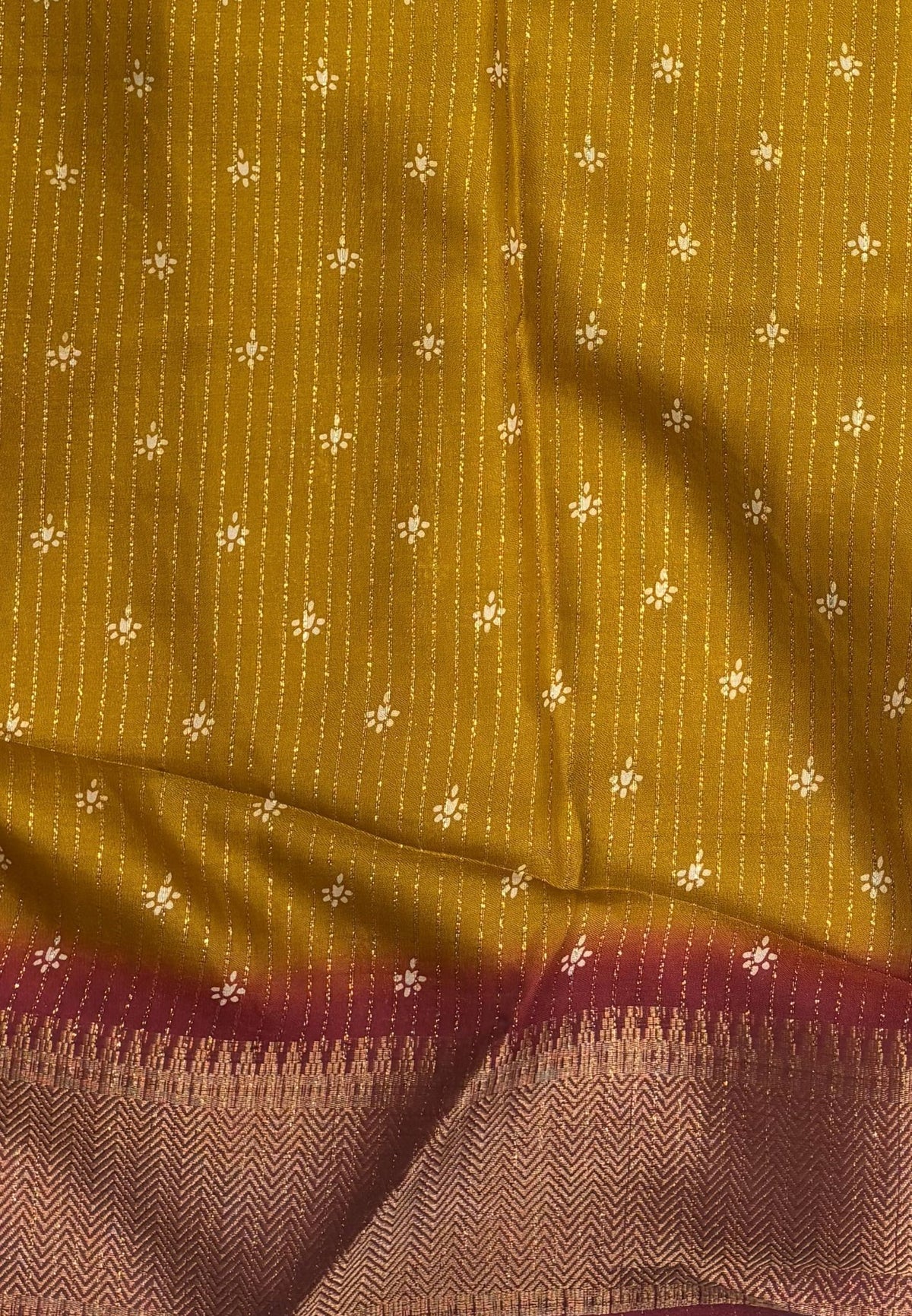 Semi Dola Silk Saree-Mustard In Floral Dotwork Border