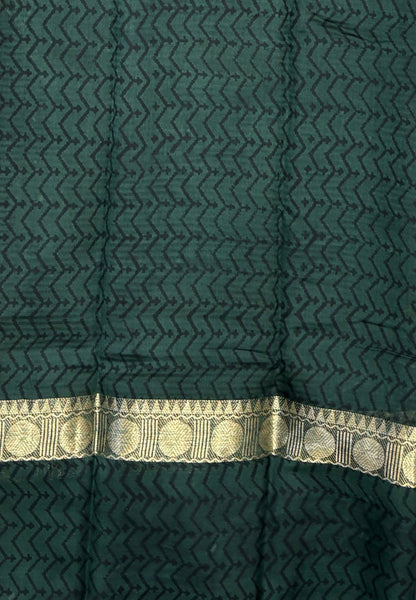 Pure Chanderi Saree-Green In Linear Zari Border