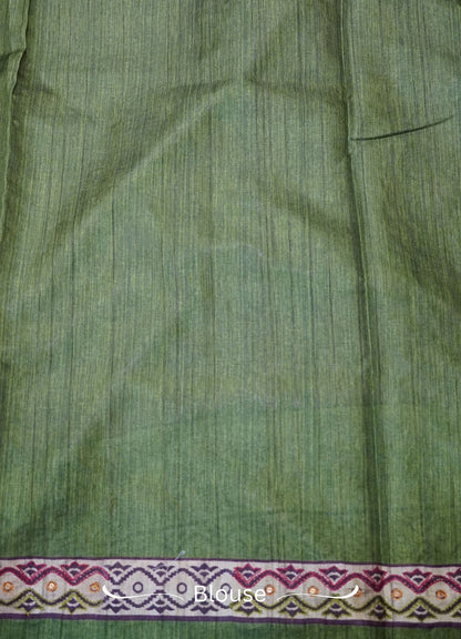 Semi Tussar Saree – Purple Green Elephant Design