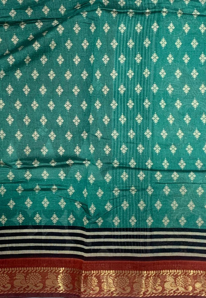 Malai Cotton Saree-Brick Red with Kalamkari Border