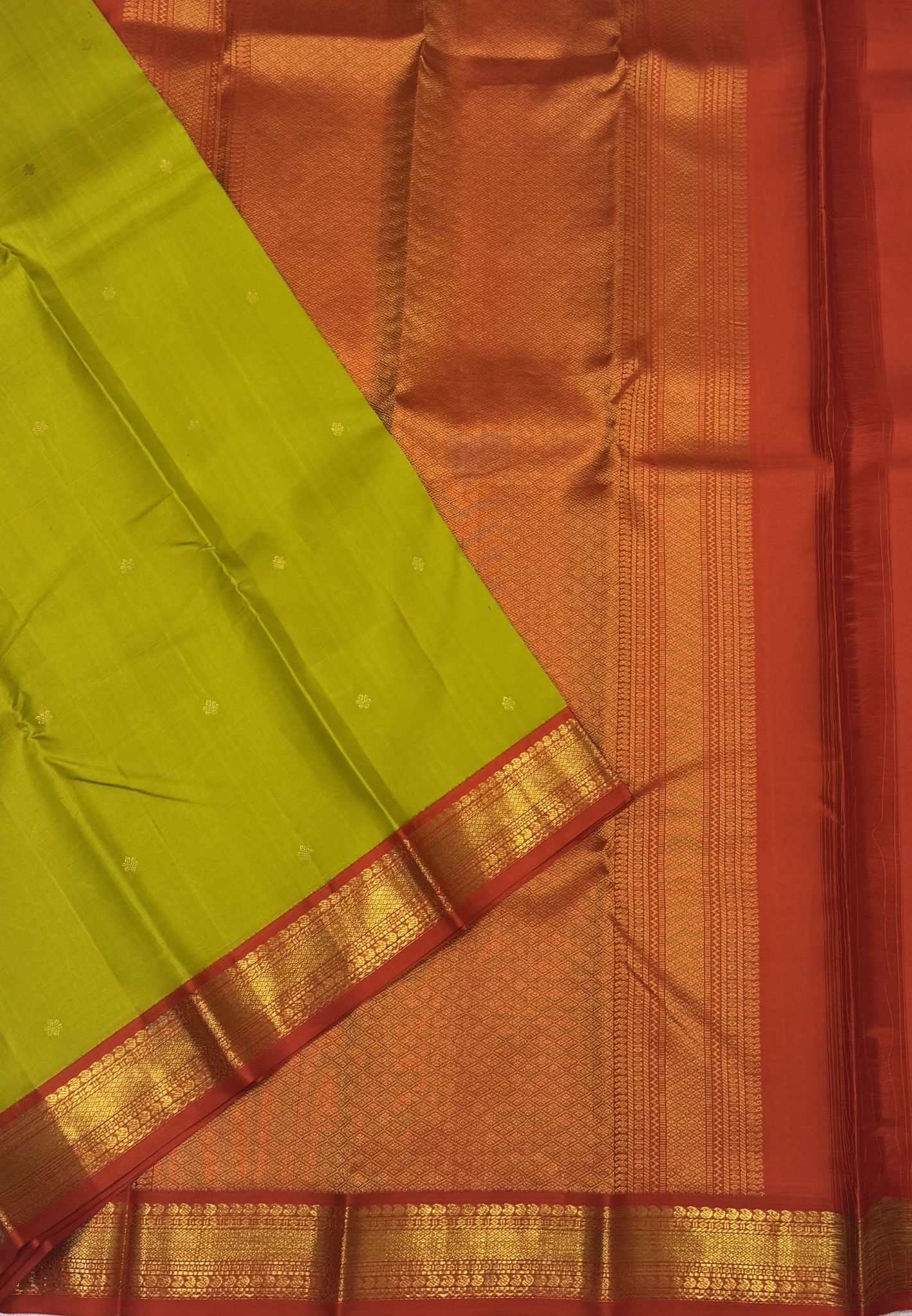 Pure Kanchipuram Silk Saree - Lime Yellow with Contrast Korvai Border