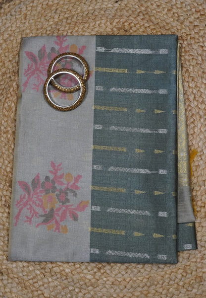 Semi Tussar Saree - Green
