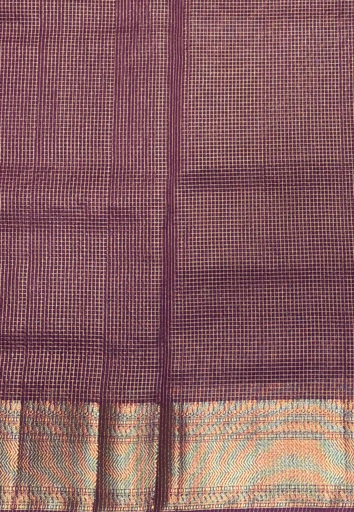 Mangalgiri Silk Saree-Purple in Fine Check Zari Border