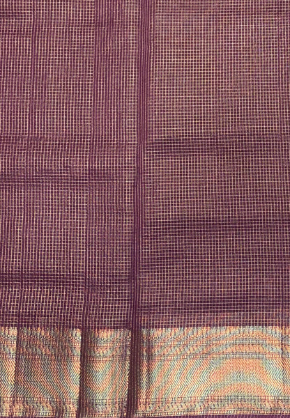 Mangalgiri Silk Saree-Purple in Fine Check Zari Border