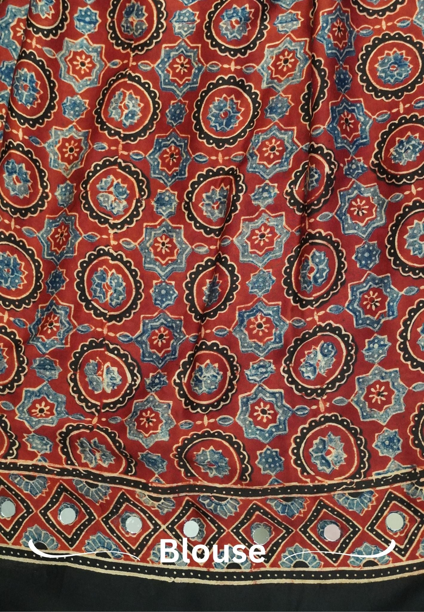 Pure Modal Silk Saree-Original Mirror Work &Traditional Printed Motifs - Red