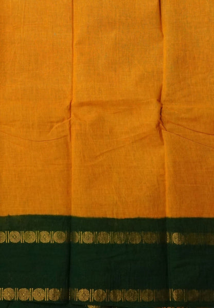 Sungudi Cotton Saree-Tumeric Yellow with Contrast Retapet Border in Kolam Pattern