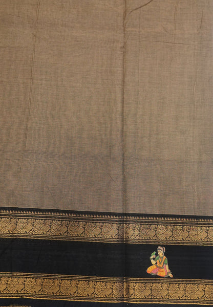 Chettinad Cotton Saree- Beige with Meenakshi Tanjore Print