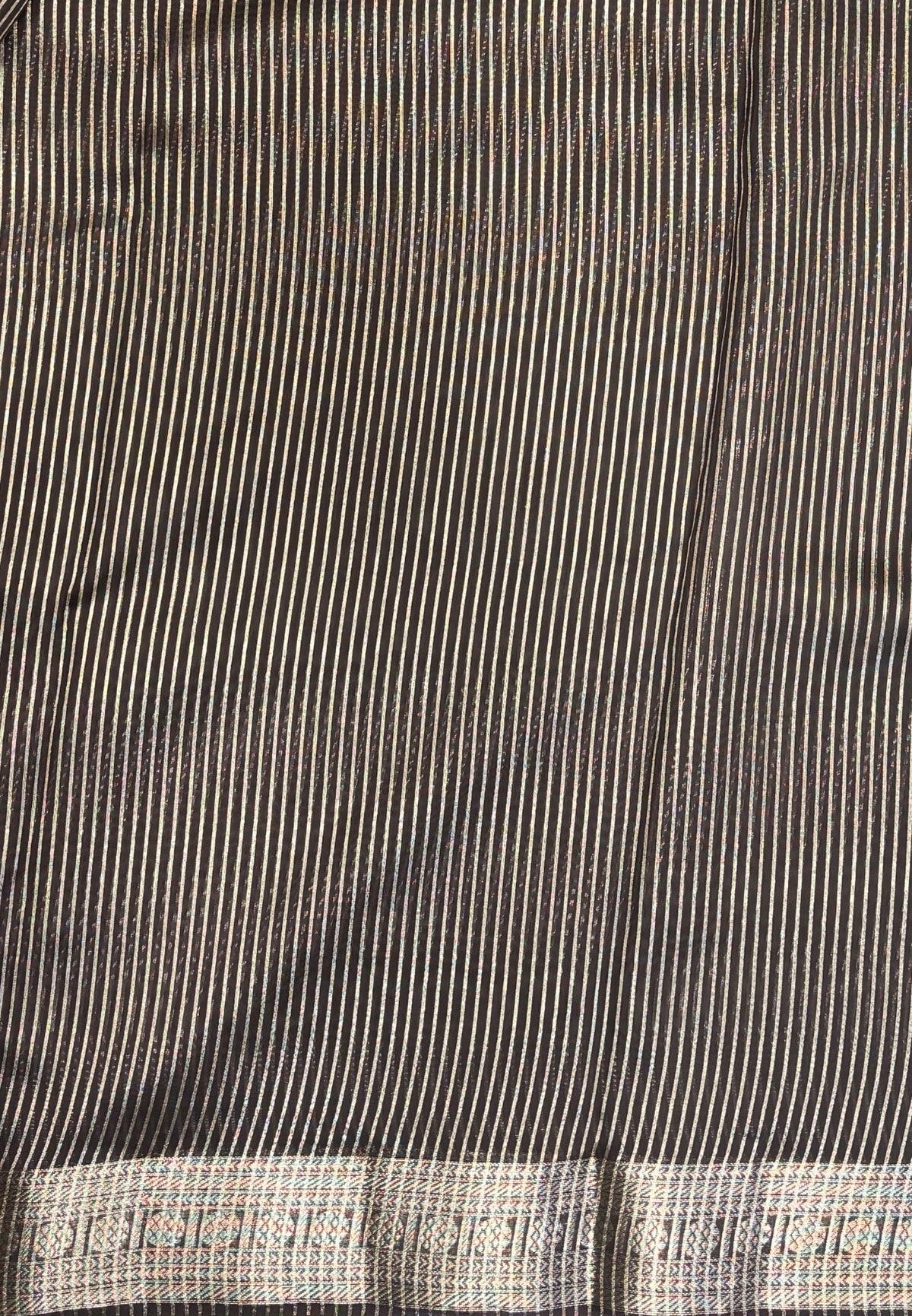 Chanderi Saree-Coffee Brown in Fine Stripe Zari Border