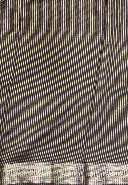 Chanderi Saree-Coffee Brown in Fine Stripe Zari Border