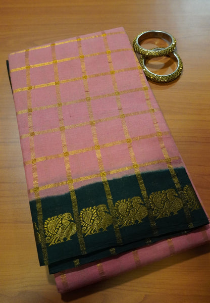 Sungudi Cotton- Checks Peach Pink