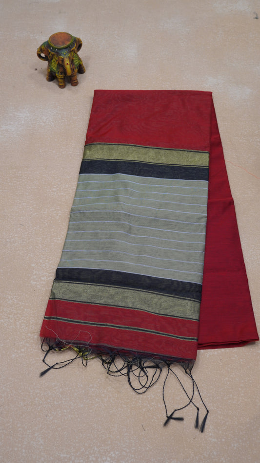 Maheswari Cotton Saree Plain- Maroon