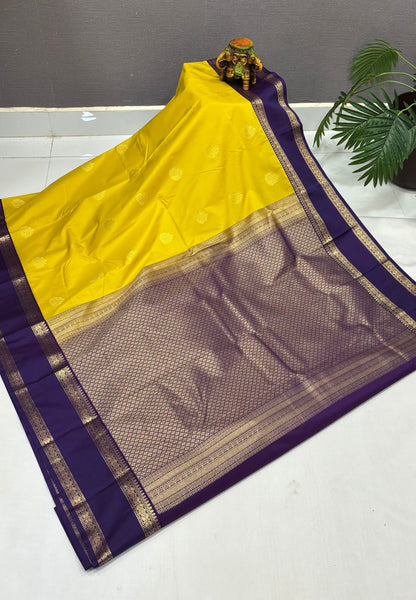 Budget Kanchipuram Saree-Yellow with Contrast Border