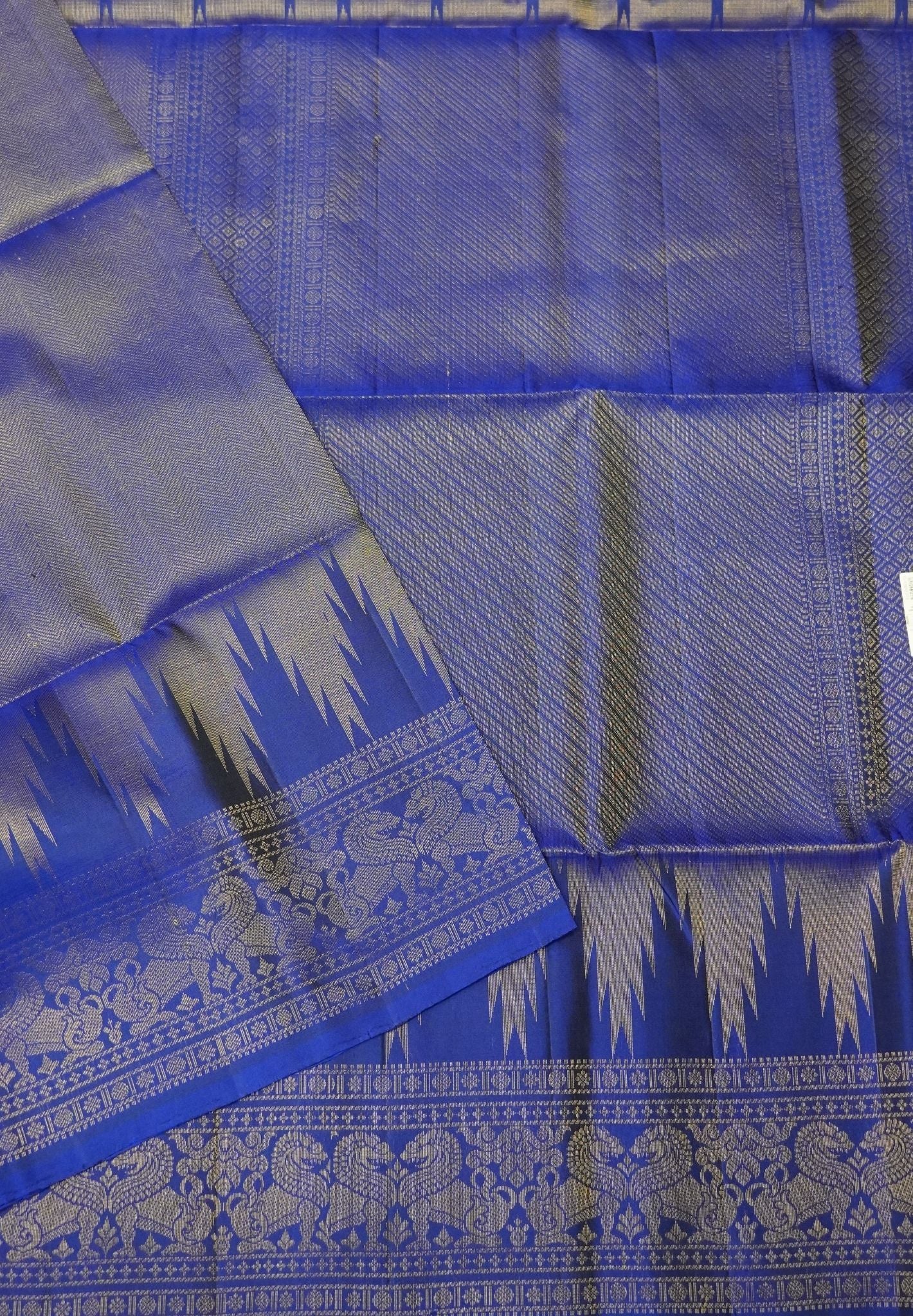 Pure Soft Silk Saree-Ink Blue Brocade Weaving with Temple Border