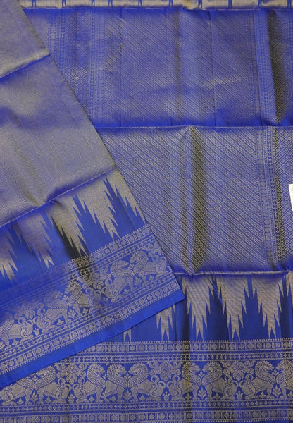 Pure Soft Silk Saree-Ink Blue Brocade Weaving with Temple Border