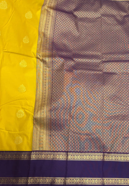 Budget Kanchipuram Saree-Yellow with Contrast Border