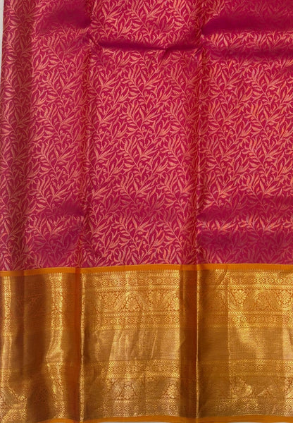 Pure Kanchipuram Silk Saree-Pink with Contrast Border