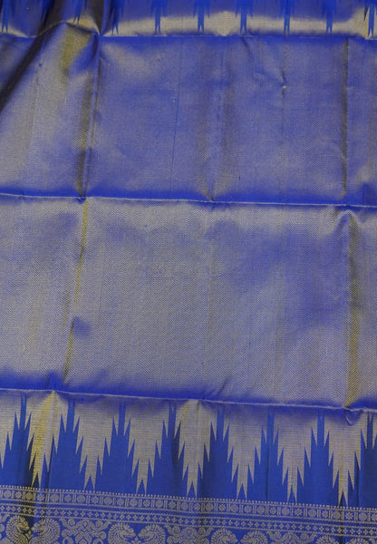 Pure Soft Silk Saree-Ink Blue Brocade Weaving with Temple Border