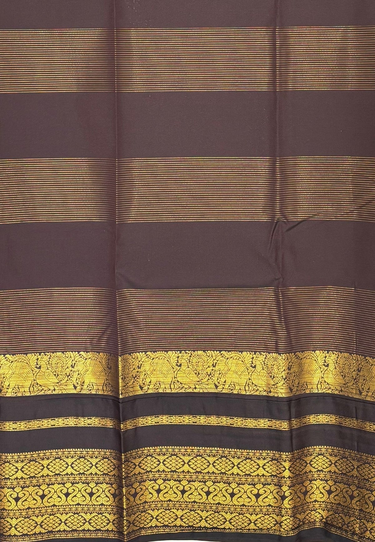Budget Kanchipuram Saree-Metallic Green In Floral Zari Panel With Contrast Border