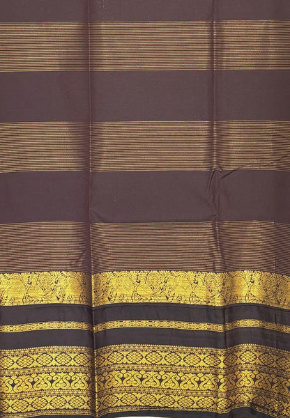 Budget Kanchipuram Saree-Metallic Green In Floral Zari Panel With Contrast Border