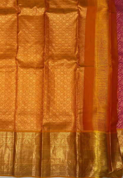 Pure Kanchipuram Silk Saree-Pink with Contrast Border