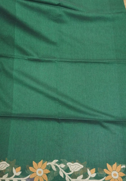 Handloom Cotton Saree-Green Jamdhani Border
