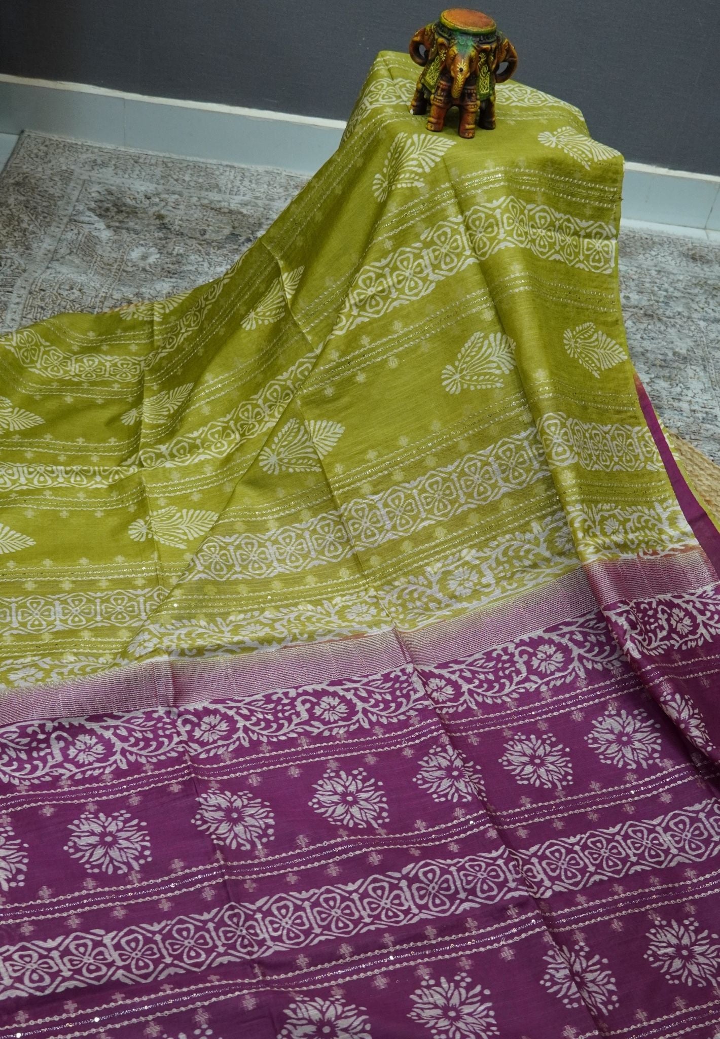Bhagalpur Cotton Saree-Olive Green