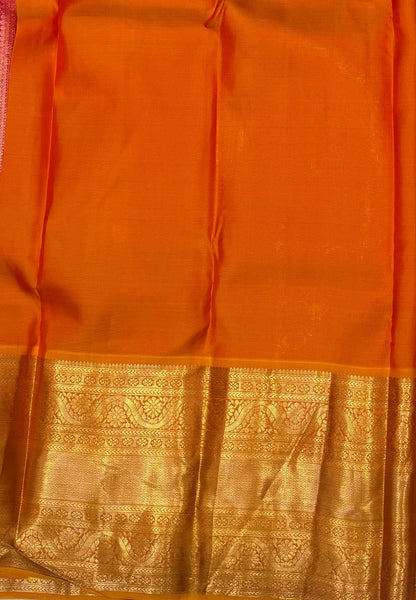 Pure Kanchipuram Silk Saree-Pink with Contrast Border