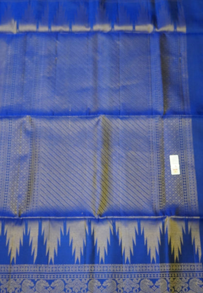 Pure Soft Silk Saree-Ink Blue Brocade Weaving with Temple Border