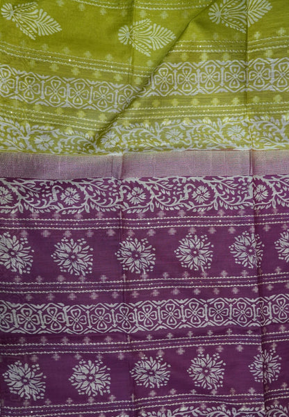 Bhagalpur Cotton Saree-Olive Green