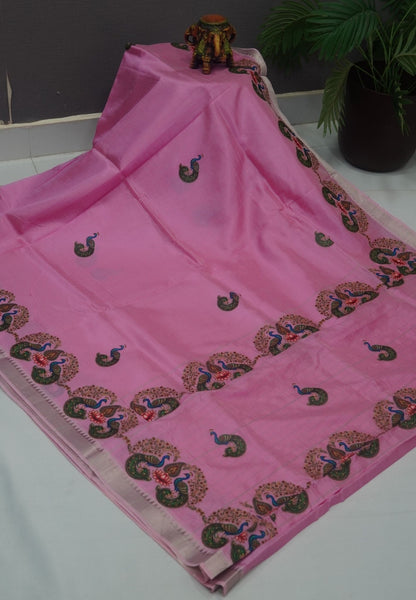 Pure Mangalgiri Silk Saree-Baby Purple with Tanjore Print