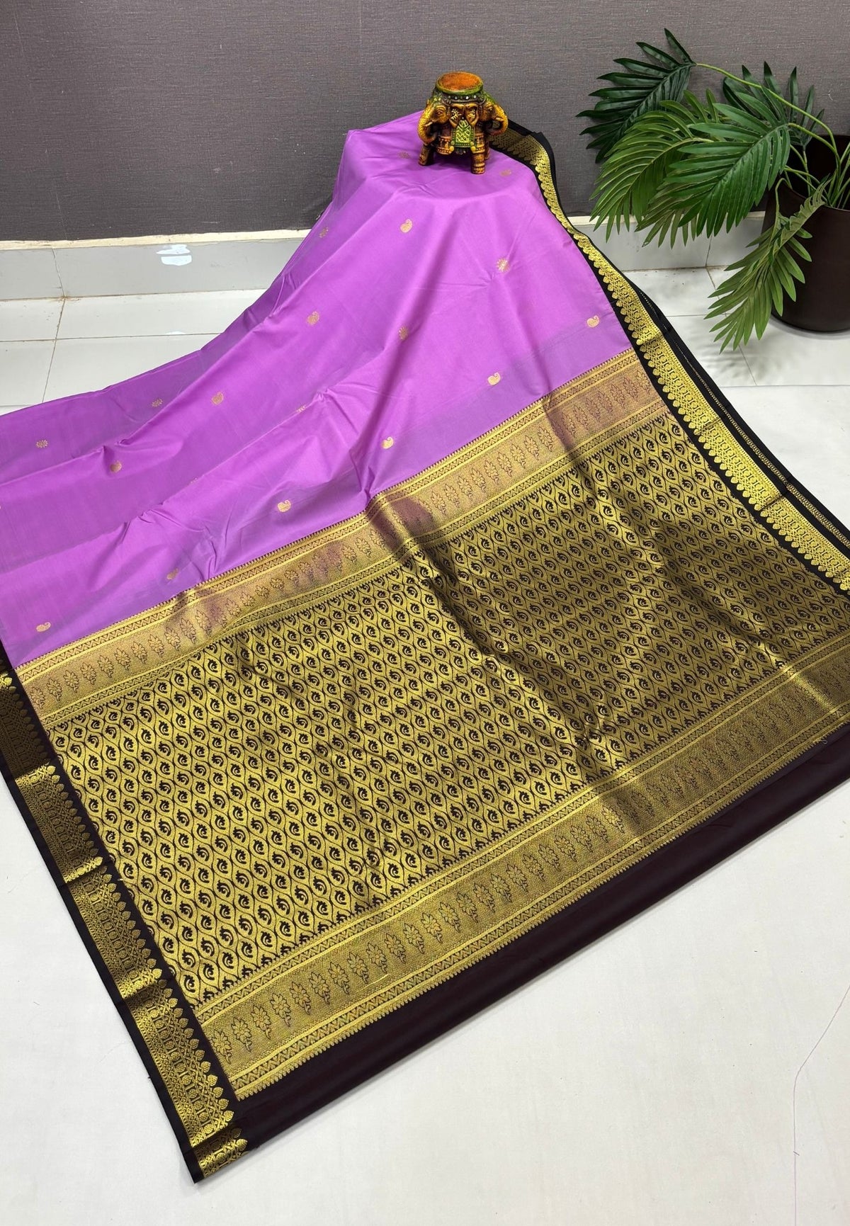 Budget Kanchipuram Saree-Purple with Contrast Border