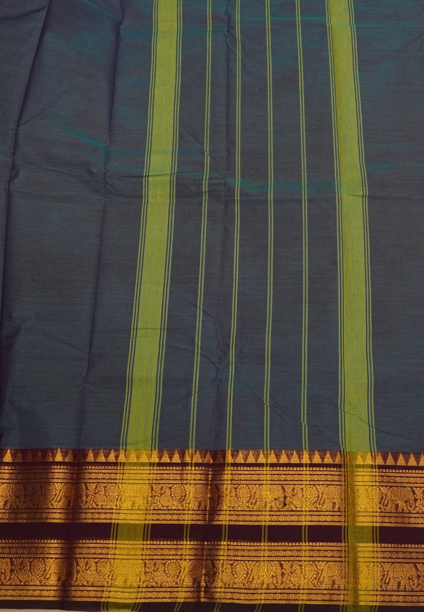 Chettinadu Cotton Saree-Blue with Elephant Big Border