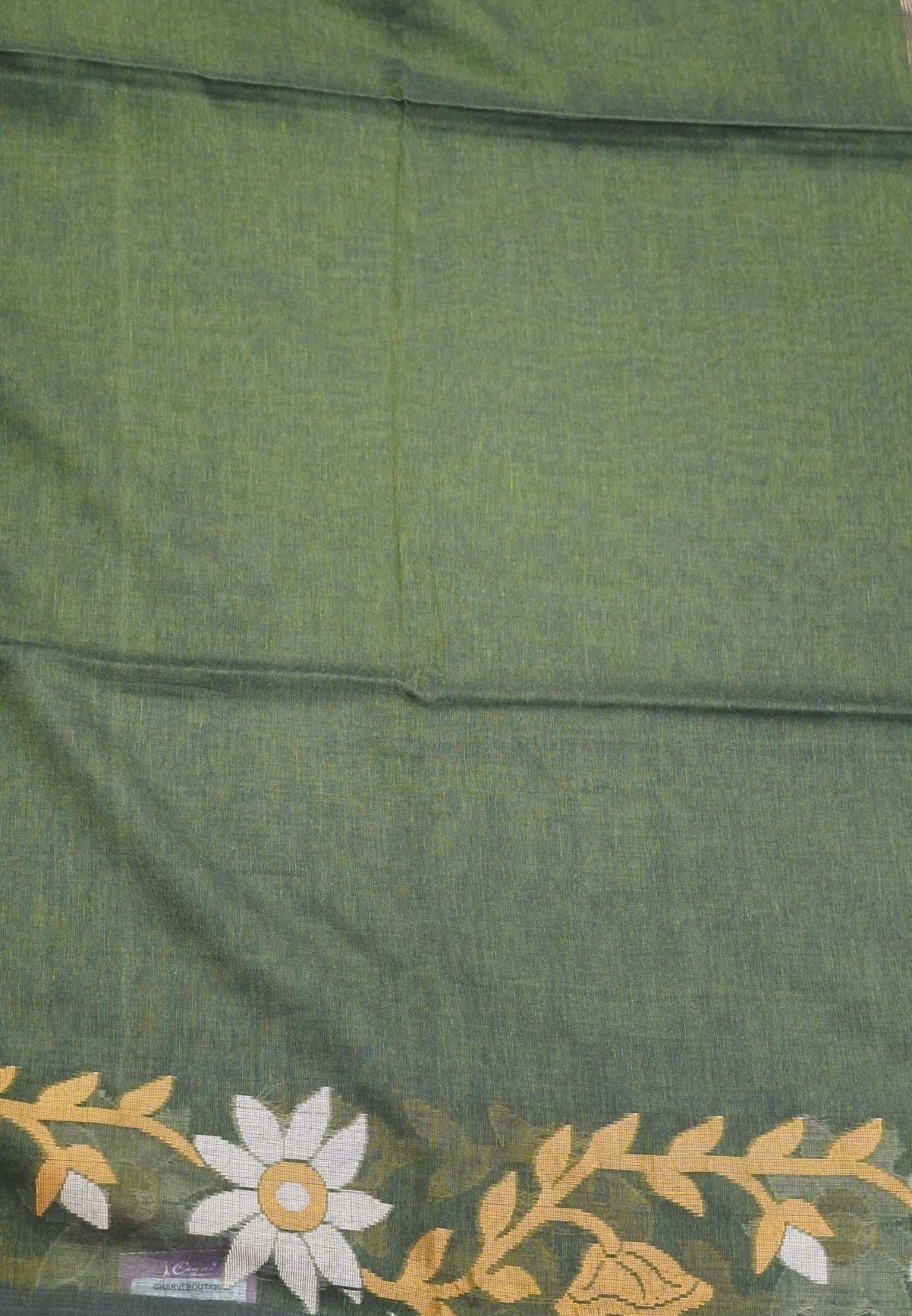Handloom Cotton Saree- Sage green Jamdhani Border
